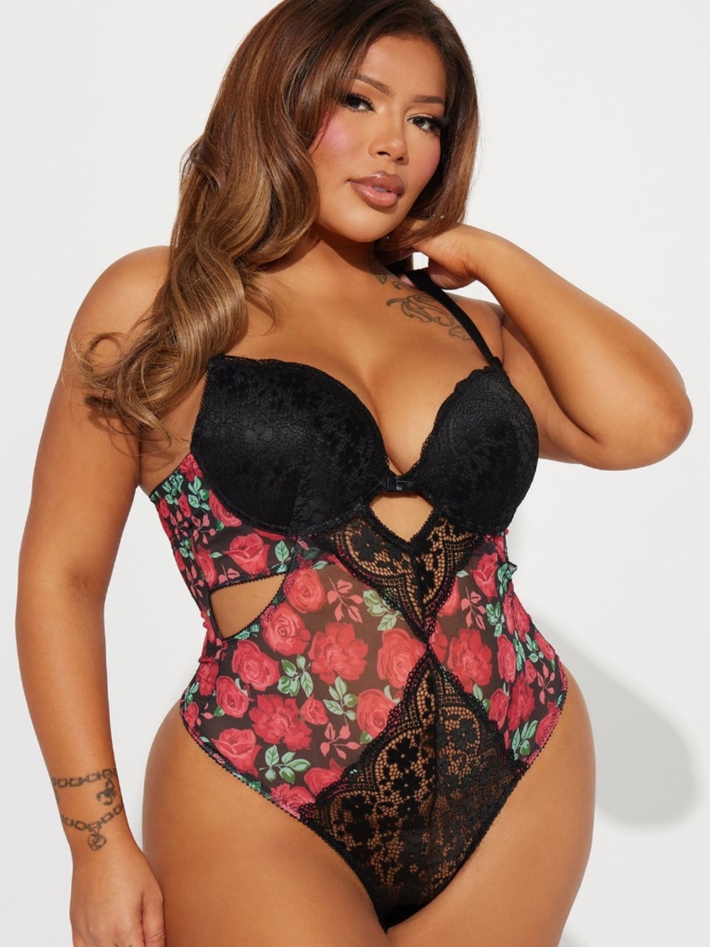 With This Rose Lace Teddy - Black/combo 1x